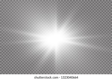 White glowing light explodes on a transparent background. with ray.  Transparent shining sun, bright flash.  Special lens flare light effect.
