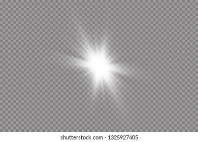 White glowing light explodes on a transparent background. with ray.  Transparent shining sun, bright flash.  Special lens flare light effect.
