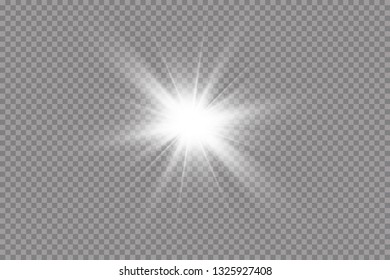 White glowing light explodes on a transparent background. with ray.  Transparent shining sun, bright flash.  Special lens flare light effect.
