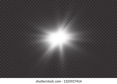 White glowing light explodes on a transparent background. with ray.  Transparent shining sun, bright flash.  Special lens flare light effect.

