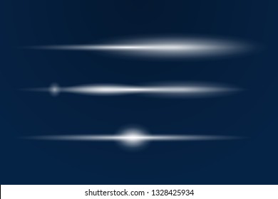 White glowing light explodes on a blue background. Sparkling magical dust particles. Bright Star. Transparent shining sun, bright flash. Vector sparkles. To center a bright flash.