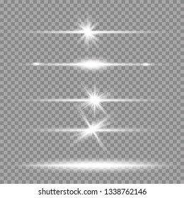 White glowing light explodes on a blue background. Sparkling magical dust particles. Bright Star. Transparent shining sun, bright flash. Vector sparkles. To center a bright flash