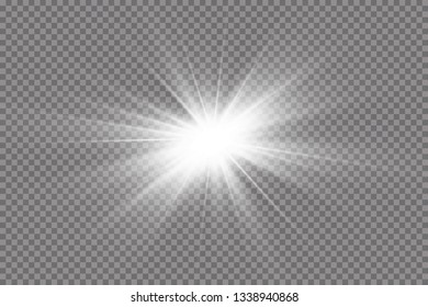 White glowing light explodes on a transparent background. with ray.  Transparent shining sun, bright flash.  Special lens flare light effect.
