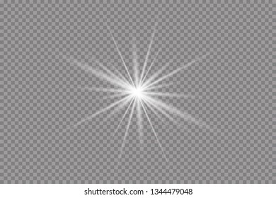 White glowing light explodes on a transparent background. with ray.  Transparent shining sun, bright flash.  Special lens flare light effect.
