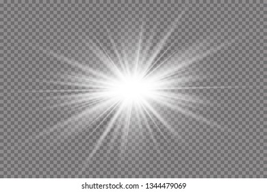 White glowing light explodes on a transparent background. with ray.  Transparent shining sun, bright flash.  Special lens flare light effect.
