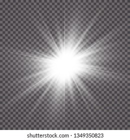 White glowing light explodes on a transparent background. with ray.  Transparent shining sun, bright flash.  Special lens flare light effect.
