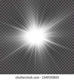 White glowing light explodes on a transparent background. with ray.  Transparent shining sun, bright flash.  Special lens flare light effect.
