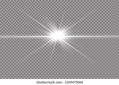 White glowing light explodes on a transparent background. with ray.  Transparent shining sun, bright flash.  Special lens flare light effect.
