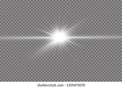 White glowing light explodes on a transparent background. with ray.  Transparent shining sun, bright flash.  Special lens flare light effect.
