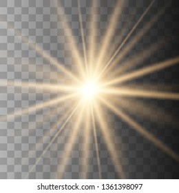 White glowing light explodes on a transparent background. with ray. Transparent shining sun, bright flash.Glow light effect. Star burst with sparkles.