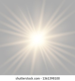 White glowing light explodes on a transparent background. with ray. Transparent shining sun, bright flash.Glow light effect. Star burst with sparkles.