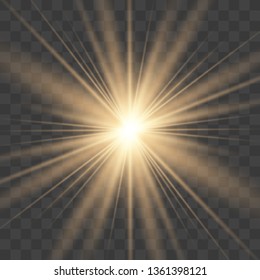 White glowing light explodes on a transparent background. with ray. Transparent shining sun, bright flash.Glow light effect. Star burst with sparkles.