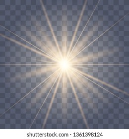 White glowing light explodes on a transparent background. with ray. Transparent shining sun, bright flash.Glow light effect. Star burst with sparkles.