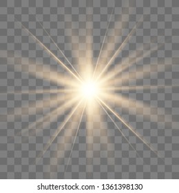 White glowing light explodes on a transparent background. with ray. Transparent shining sun, bright flash.Glow light effect. Star burst with sparkles.