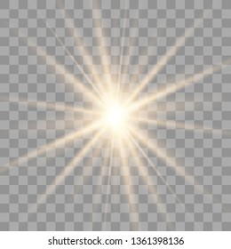 White glowing light explodes on a transparent background. with ray. Transparent shining sun, bright flash.Glow light effect. Star burst with sparkles.