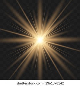 White glowing light explodes on a transparent background. with ray. Transparent shining sun, bright flash.Glow light effect. Star burst with sparkles.