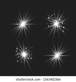 White glowing light explodes on a transparent background. with ray. Transparent shining sun, bright flash.Glow light effect. Star burst with sparkles.