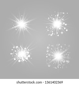 White glowing light explodes on a transparent background. with ray. Transparent shining sun, bright flash.Glow light effect. Star burst with sparkles.