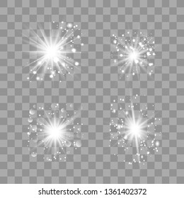 White glowing light explodes on a transparent background. with ray. Transparent shining sun, bright flash.Glow light effect. Star burst with sparkles.