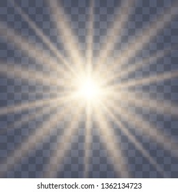 White glowing light explodes on a transparent background. with ray. Transparent shining sun, bright flash.Glow light effect. Star burst with sparkles.
