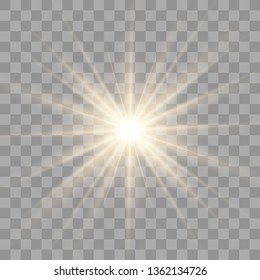 White glowing light explodes on a transparent background. with ray. Transparent shining sun, bright flash.Glow light effect. Star burst with sparkles.