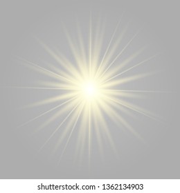 White glowing light explodes on a transparent background. with ray. Transparent shining sun, bright flash.Glow light effect. Star burst with sparkles.