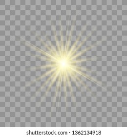 White glowing light explodes on a transparent background. with ray. Transparent shining sun, bright flash.Glow light effect. Star burst with sparkles.