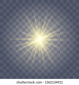 White glowing light explodes on a transparent background. with ray. Transparent shining sun, bright flash.Glow light effect. Star burst with sparkles.