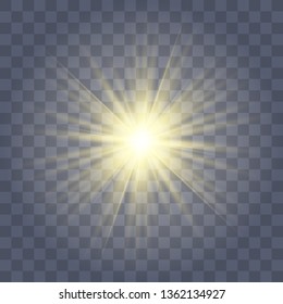 White glowing light explodes on a transparent background. with ray. Transparent shining sun, bright flash.Glow light effect. Star burst with sparkles.