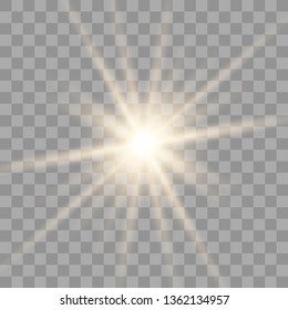 White glowing light explodes on a transparent background. with ray. Transparent shining sun, bright flash.Glow light effect. Star burst with sparkles.