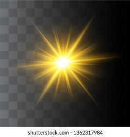 White glowing light explodes on a transparent background. Sparkling magical dust particles. Bright Star. Transparent shining sun, bright flash. Vector sparkles. To center a bright flash.