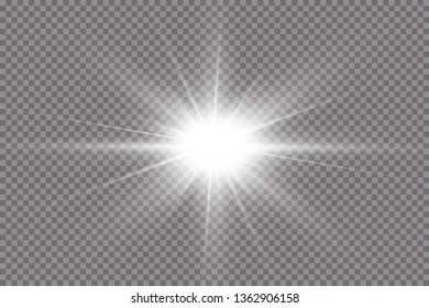 White glowing light explodes on a transparent background. with ray.  Transparent shining sun, bright flash.  Special lens flare light effect.
