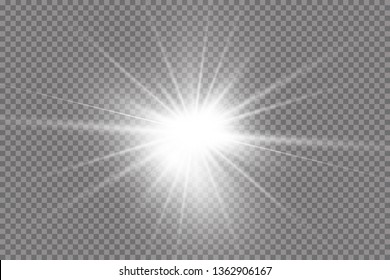 White glowing light explodes on a transparent background. with ray.  Transparent shining sun, bright flash.  Special lens flare light effect.
