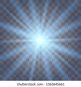 White glowing light explodes on a transparent background. with ray. Transparent shining sun, bright flash.Glow light effect. Star burst with sparkles.
