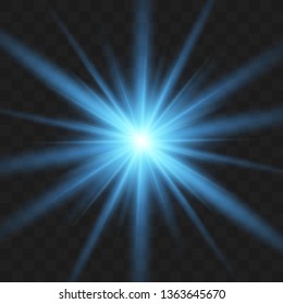 White glowing light explodes on a transparent background. with ray. Transparent shining sun, bright flash.Glow light effect. Star burst with sparkles.