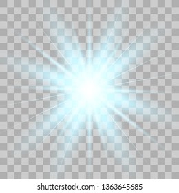 White glowing light explodes on a transparent background. with ray. Transparent shining sun, bright flash.Glow light effect. Star burst with sparkles.