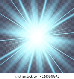White glowing light explodes on a transparent background. with ray. Transparent shining sun, bright flash.Glow light effect. Star burst with sparkles.