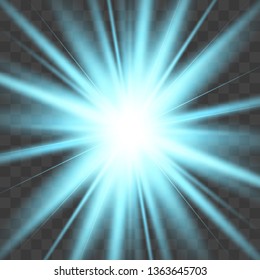 White glowing light explodes on a transparent background. with ray. Transparent shining sun, bright flash.Glow light effect. Star burst with sparkles.