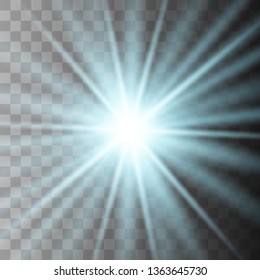 White glowing light explodes on a transparent background. with ray. Transparent shining sun, bright flash.Glow light effect. Star burst with sparkles.