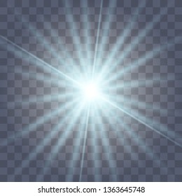 White glowing light explodes on a transparent background. with ray. Transparent shining sun, bright flash.Glow light effect. Star burst with sparkles.