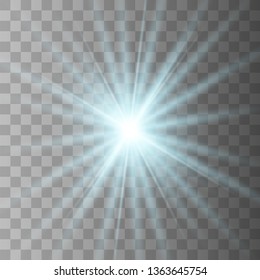 White glowing light explodes on a transparent background. with ray. Transparent shining sun, bright flash.Glow light effect. Star burst with sparkles.
