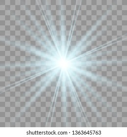 White glowing light explodes on a transparent background. with ray. Transparent shining sun, bright flash.Glow light effect. Star burst with sparkles.