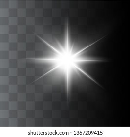 White glowing light explodes on a transparent background. Sparkling magical dust particles. Bright Star. Transparent shining sun, bright flash. Vector sparkles.