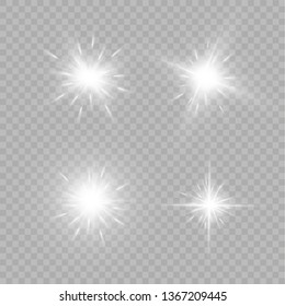 White glowing light explodes on a transparent background. Sparkling magical dust particles. Bright Star. Transparent shining sun, bright flash. Vector sparkles.