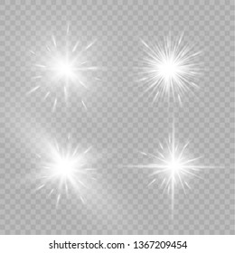White glowing light explodes on a transparent background. Sparkling magical dust particles. Bright Star. Transparent shining sun, bright flash. Vector sparkles.