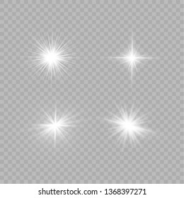 White glowing light explodes on a transparent background. Sparkling magical dust particles. Bright Star. Transparent shining sun, bright flash. Vector sparkles.