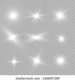 White Glowing Light Explodes On A Transparent Background. Sparkling Magical Dust Particles. Bright Star. Transparent Shining Sun, Bright Flash. Vector Sparkles.