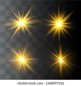 White glowing light explodes on a transparent background. Sparkling magical dust particles. Bright Star. Transparent shining sun, bright flash. Vector sparkles.
