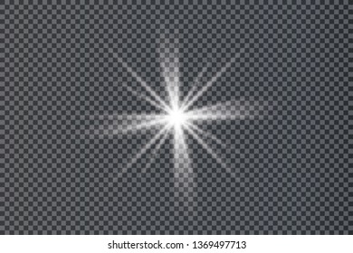 White glowing light explodes on a transparent background. Sparkling magical dust particles. Bright Star. Transparent shining sun, bright flash. Vector sparkles. 