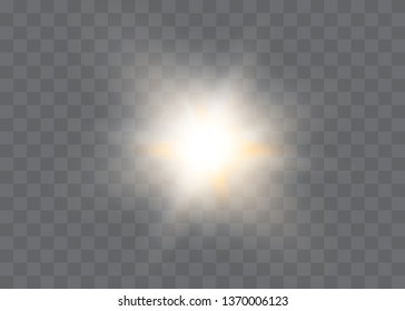 White glowing light explodes on a transparent background. Sparkling magical dust particles. Bright Star. Transparent shining sun, bright flash. Vector sparkles.